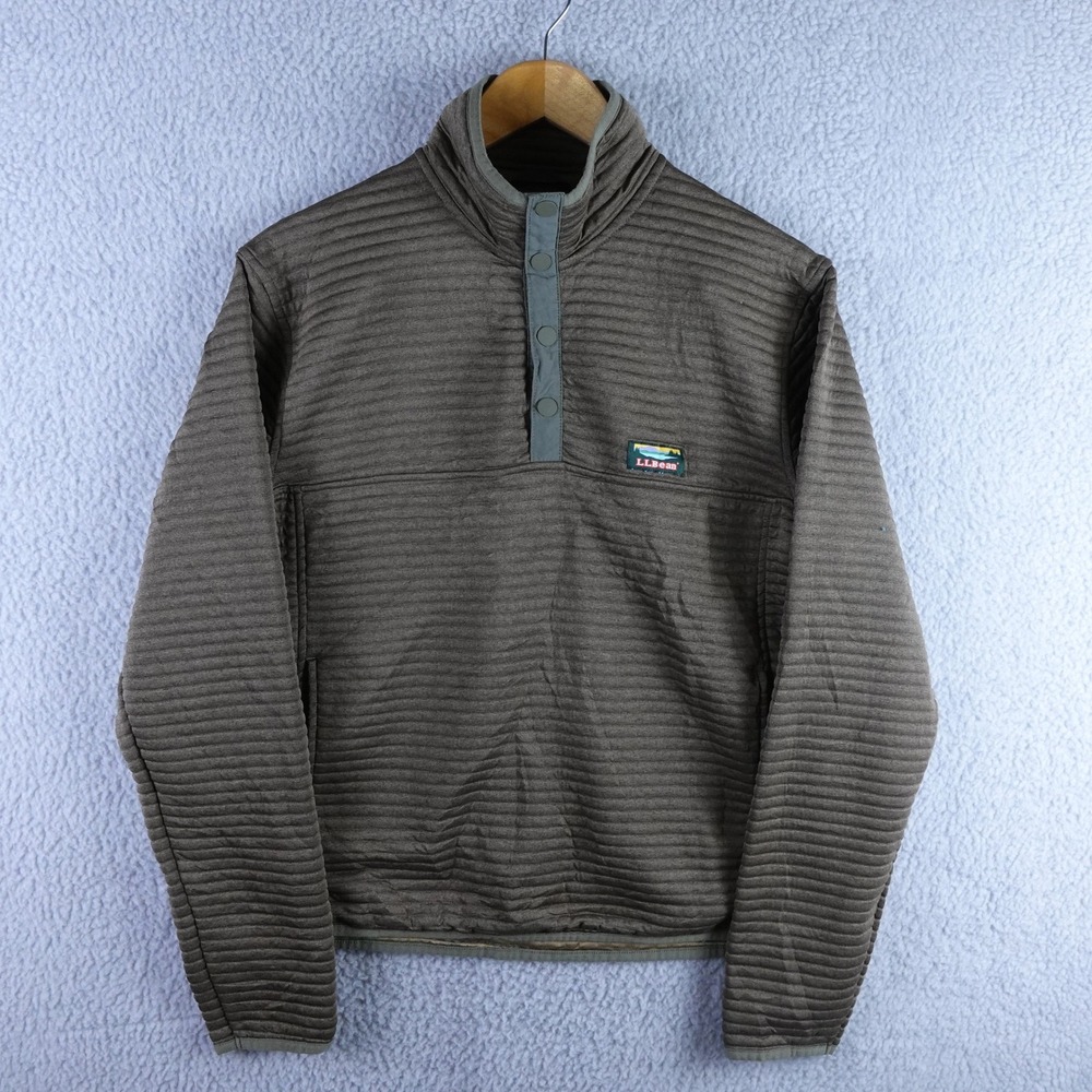 LL Bean Mens Airlight Quilted Pullover Brown Snap Neck Jacket 506874 Medium Reg